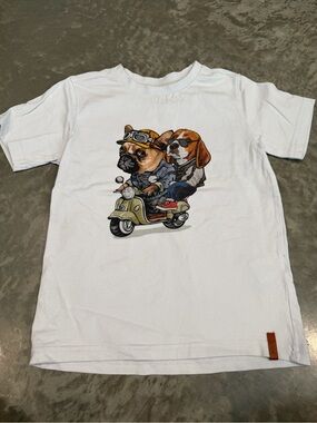 deux par deux White Tee with Scooter Dogs Graphic